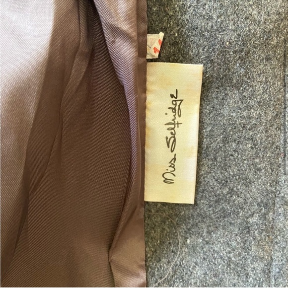 Vintage Coat Winter Faux Fur Collar Wool Grey Trench - Picture 3 of 3